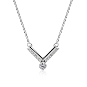 V Shape Solitaire Necklace Sterling Silver with CZ