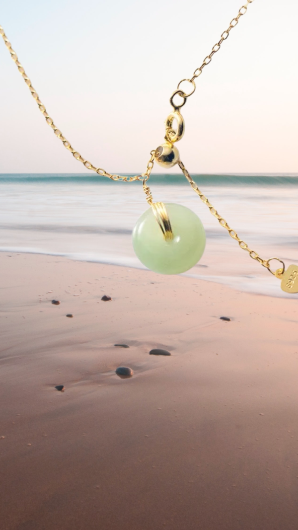 Green Jade 14k Gold Sterling Silver Minimalist Necklace - Gratitude Necklace - Image 2