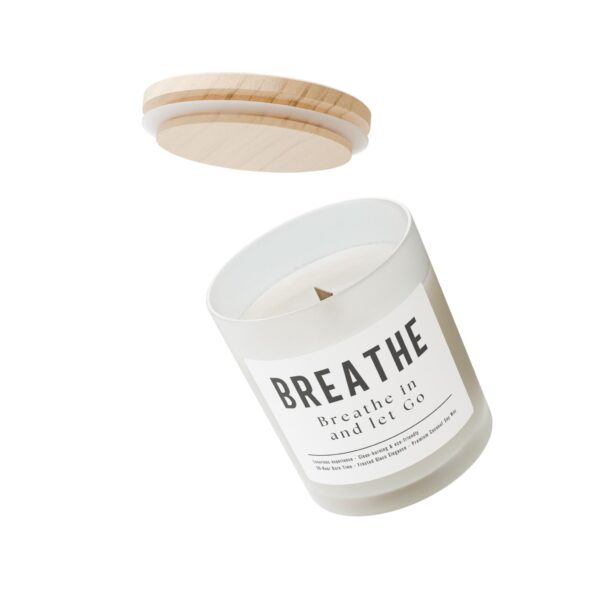 Breathe Aromatherapy Candle – 11oz Frosted Glass, Clean-Burning Coconut Soy Wax, Wooden Wick – Luxury Self-Care Candle for Relaxation & Stress Relief - Image 4