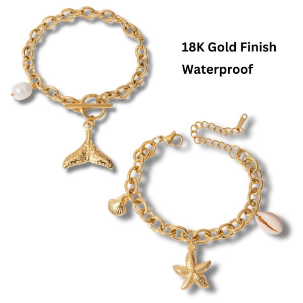 Beach-Themed Boho Charm Bracelets with 18K Gold Finish and Waterproof Design